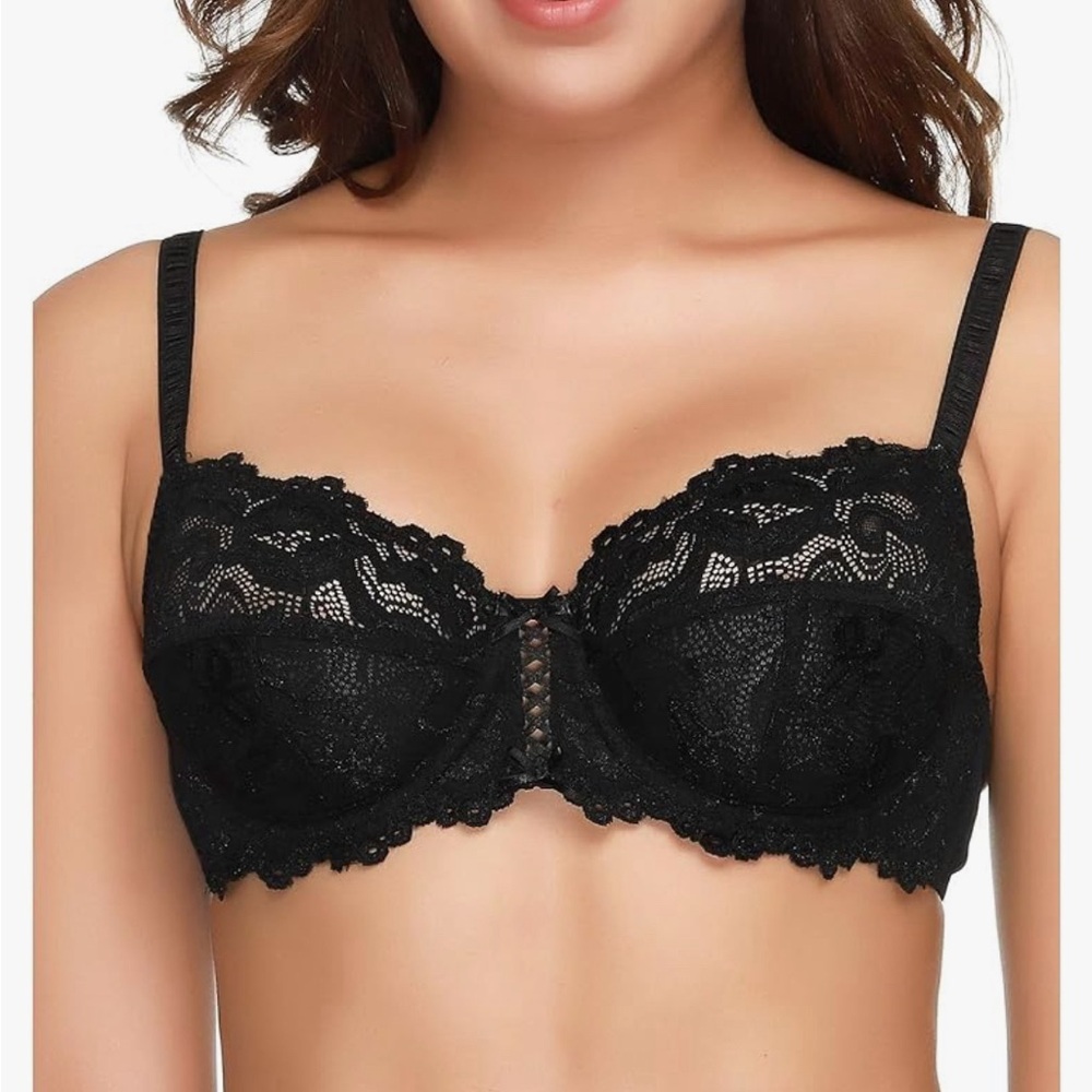 Women's Floral Lace Full Coverage Bra Non-Padded Underwire Sexy Lace Bra
